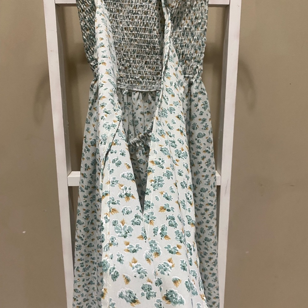 SHEIN Floral Smocked Midi Dress Small Cottagecore Open Back Tie 0013 - Picture 4 of 7